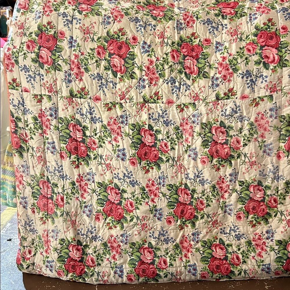 Vintage Satin Bedspread Pink Floral Roses 65” X 78” 1940s Glam Hollywood Regency - Picture 6 of 12